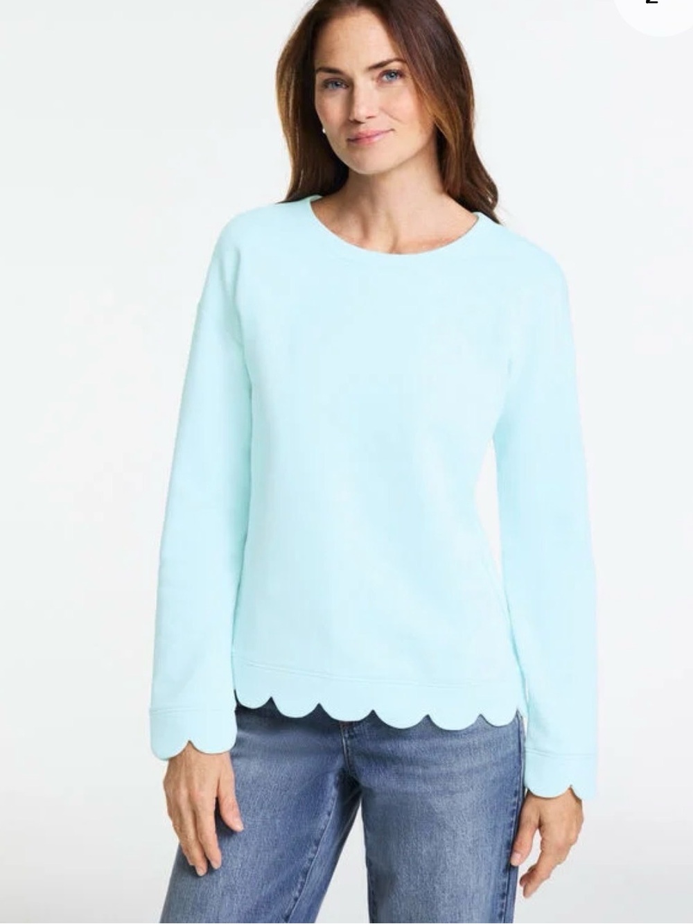Talbots Scallop-Hem Crew Neck Terry Cotton Sweatshirt, Pale Blue